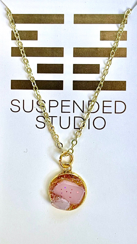 
            
                Load image into Gallery viewer, Pink and Gold Sparkly Recycled Glass Necklace (Small)
            
        