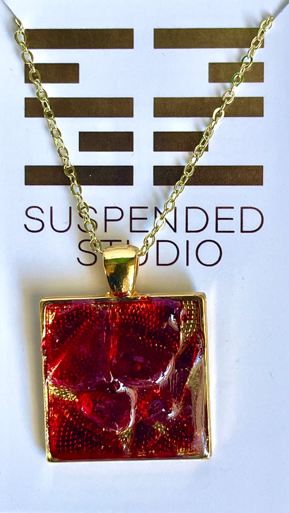 Red and Gold Square Recycled Glass Necklace