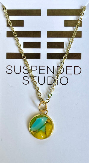 
            
                Load image into Gallery viewer, Yellow and Aqua Recycled Glass Necklace (Small)
            
        