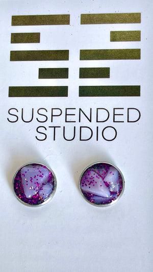 
            
                Load image into Gallery viewer, Purple and Silver Sparkly Recycled Glass Earrings
            
        