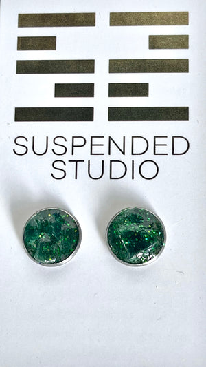 
            
                Load image into Gallery viewer, Green and Silver Sparkly Recycled Glass Earrings
            
        