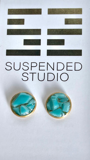 Aqua and Gold Recycled Glass Earrings