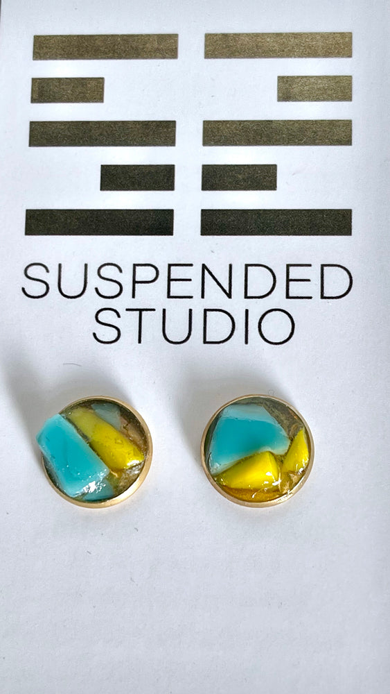 Yellow and Aqua Recycled Glass Earrings