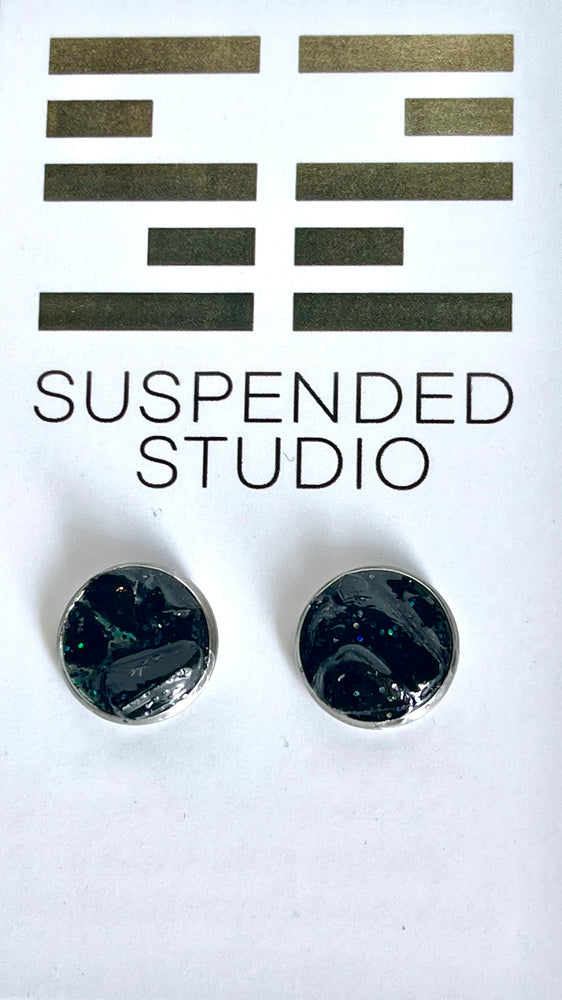 Black and Silver Sparkly Recycled Glass Earrings