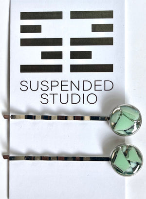 
            
                Load image into Gallery viewer, Mint and Silver Recycled Glass Hairpins
            
        