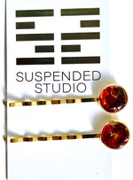 Red and Gold Recycled Glass Hairpins