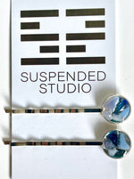 Blue and Silver Recycled Glass Hairpins