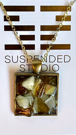 Mixed Yellow and Bronze Square Recycled Glass Necklace