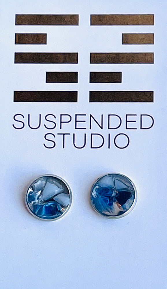 Blue and Silver Recycled Glass Earrings