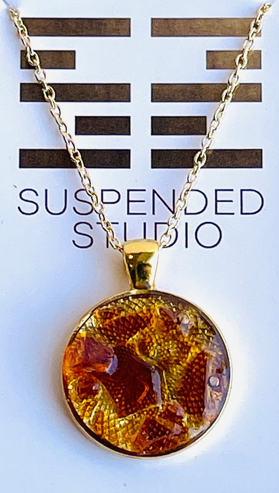 Amber and Gold Recycled Glass Necklace