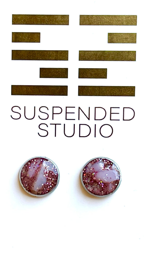 
            
                Load image into Gallery viewer, Pink and Silver Sparkly Recycled Glass Earrings
            
        