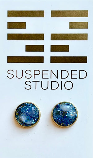 Blue and Gold Sparkly Recycled Glass Earrings